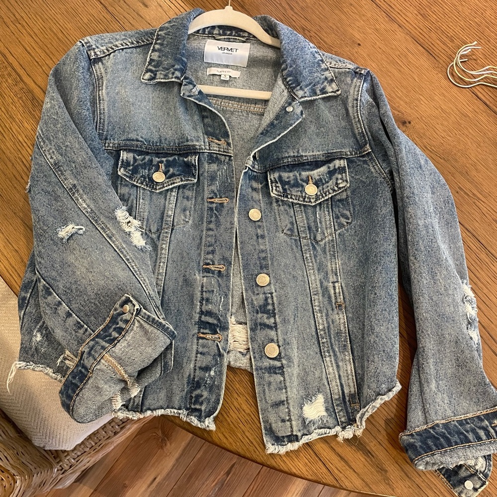 VERVET BY FLYING MONKEY Distressed Jean Jacket - Blue